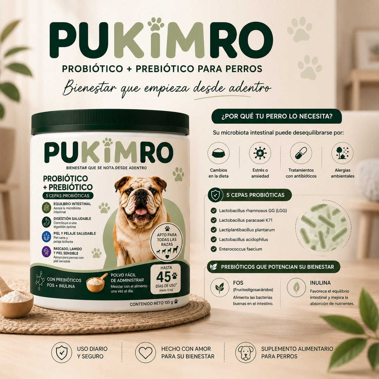 PUKIMRO™ | Probiótico + Prebiótico para una Digestión Sana, Piel Saludable y Mayor Bienestar